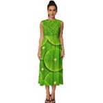 Lime Textures Macro, Tropical Fruits, Citrus Fruits, Green Lemon Texture Sleeveless Round Neck Midi Dress