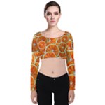 Oranges Patterns Tropical Fruits, Citrus Fruits Velvet Long Sleeve Crop Top