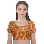 Oranges Patterns Tropical Fruits, Citrus Fruits Velvet Short Sleeve Crop Top 