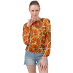 Oranges Patterns Tropical Fruits, Citrus Fruits Banded Bottom Chiffon Top