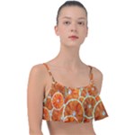 Oranges Patterns Tropical Fruits, Citrus Fruits Frill Bikini Top