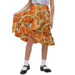 Oranges Patterns Tropical Fruits, Citrus Fruits Kids  Ruffle Flared Wrap Midi Skirt