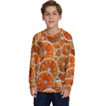 Oranges Patterns Tropical Fruits, Citrus Fruits Kids  Crewneck Sweatshirt