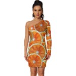 Oranges Patterns Tropical Fruits, Citrus Fruits Long Sleeve One Shoulder Mini Dress