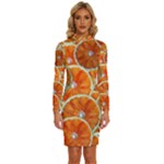 Oranges Patterns Tropical Fruits, Citrus Fruits Long Sleeve Shirt Collar Bodycon Dress