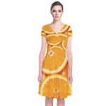 Oranges Textures, Close-up, Tropical Fruits, Citrus Fruits, Fruits Short Sleeve Front Wrap Dress