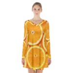 Oranges Textures, Close-up, Tropical Fruits, Citrus Fruits, Fruits Long Sleeve Velvet V-neck Dress