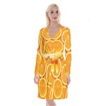 Oranges Textures, Close-up, Tropical Fruits, Citrus Fruits, Fruits Long Sleeve Velvet Front Wrap Dress