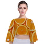 Oranges Textures, Close-up, Tropical Fruits, Citrus Fruits, Fruits Tie Back Butterfly Sleeve Chiffon Top