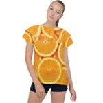Oranges Textures, Close-up, Tropical Fruits, Citrus Fruits, Fruits Ruffle Collar Chiffon Blouse