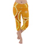 Oranges Textures, Close-up, Tropical Fruits, Citrus Fruits, Fruits Lightweight Velour Capri Yoga Leggings
