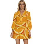 Oranges Textures, Close-up, Tropical Fruits, Citrus Fruits, Fruits V-Neck Placket Mini Dress