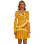 Oranges Textures, Close-up, Tropical Fruits, Citrus Fruits, Fruits Long Sleeve Wide Neck Velvet Dress