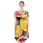 Oranges, Grapefruits, Lemons, Limes, Fruits Short Sleeve V-neck Flare Dress