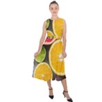 Oranges, Grapefruits, Lemons, Limes, Fruits Midi Tie-Back Chiffon Dress