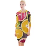 Oranges, Grapefruits, Lemons, Limes, Fruits Quarter Sleeve Hood Bodycon Dress
