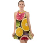 Oranges, Grapefruits, Lemons, Limes, Fruits Halter Tie Back Chiffon Dress