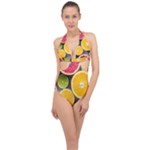 Oranges, Grapefruits, Lemons, Limes, Fruits Halter Front Plunge Swimsuit