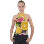 Oranges, Grapefruits, Lemons, Limes, Fruits Cross Neck Velour Top