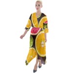 Oranges, Grapefruits, Lemons, Limes, Fruits Quarter Sleeve Wrap Front Maxi Dress