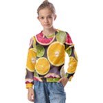 Oranges, Grapefruits, Lemons, Limes, Fruits Kids  Long Sleeve T-Shirt with Frill 