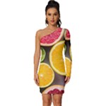 Oranges, Grapefruits, Lemons, Limes, Fruits Long Sleeve One Shoulder Mini Dress