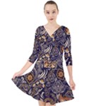 Paisley Texture, Floral Ornament Texture Quarter Sleeve Front Wrap Dress