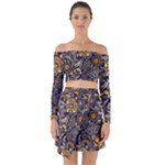 Paisley Texture, Floral Ornament Texture Off Shoulder Top with Skirt Set