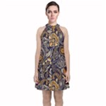 Paisley Texture, Floral Ornament Texture Velvet Halter Neckline Dress 