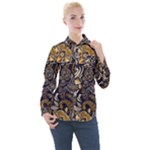 Paisley Texture, Floral Ornament Texture Women s Long Sleeve Pocket Shirt