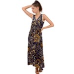 Paisley Texture, Floral Ornament Texture V-Neck Chiffon Maxi Dress