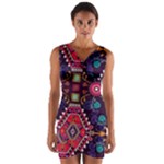 Pattern, Ornament, Motif, Colorful Wrap Front Bodycon Dress