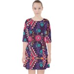 Pattern, Ornament, Motif, Colorful Quarter Sleeve Pocket Dress