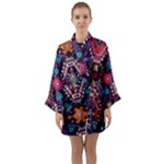 Pattern, Ornament, Motif, Colorful Long Sleeve Satin Kimono