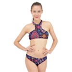 Pattern, Ornament, Motif, Colorful High Neck Bikini Set