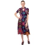 Pattern, Ornament, Motif, Colorful Keyhole Neckline Chiffon Dress