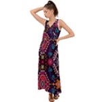Pattern, Ornament, Motif, Colorful V-Neck Chiffon Maxi Dress