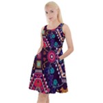 Pattern, Ornament, Motif, Colorful Knee Length Skater Dress With Pockets