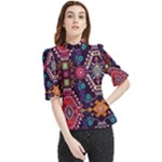 Pattern, Ornament, Motif, Colorful Frill Neck Blouse