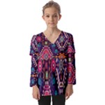 Pattern, Ornament, Motif, Colorful Kids  V Neck Casual Top