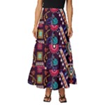 Pattern, Ornament, Motif, Colorful Tiered Ruffle Maxi Skirt
