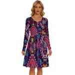 Pattern, Ornament, Motif, Colorful Long Sleeve Dress With Pocket