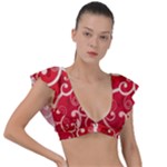 Patterns, Corazones, Texture, Red, Plunge Frill Sleeve Bikini Top