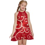 Patterns, Corazones, Texture, Red, Kids  Halter Collar Waist Tie Chiffon Dress