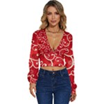 Patterns, Corazones, Texture, Red, Long Sleeve Deep-V Velour Top