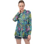 Patterns, Green Background, Texture Long Sleeve Satin Shirt