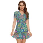 Patterns, Green Background, Texture V-Neck High Waist Chiffon Mini Dress