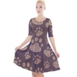 Paws Patterns, Creative, Footprints Patterns Quarter Sleeve A-Line Dress