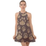 Paws Patterns, Creative, Footprints Patterns Halter Tie Back Chiffon Dress