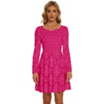 Pink Pattern, Abstract, Background, Bright, Desenho Long Sleeve Wide Neck Velvet Dress